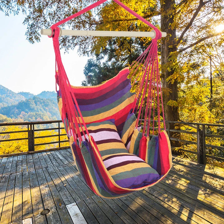 Hanging Rope Chair Swing Hammock with Pillows for Porch Patio Yard