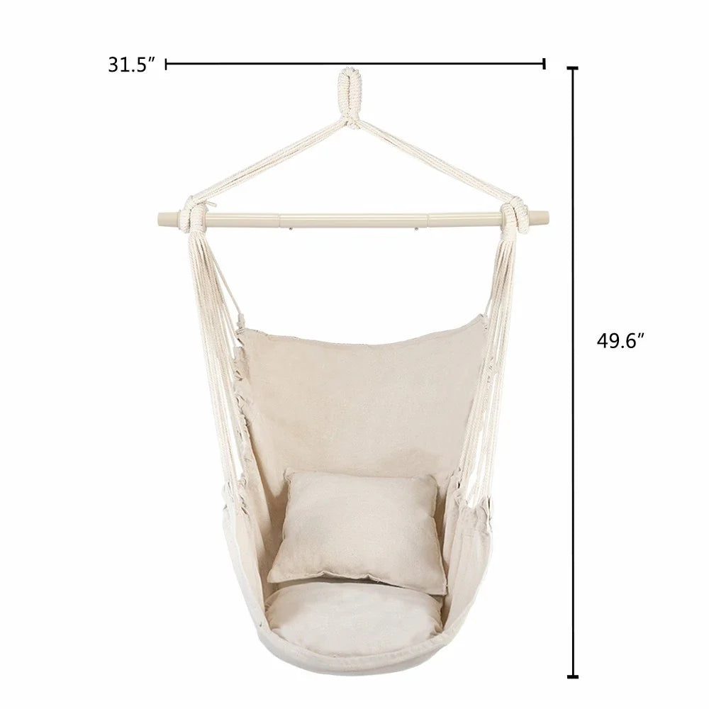 Hammock Rope Chair Swing Seat with Pillows for Patio Camping
