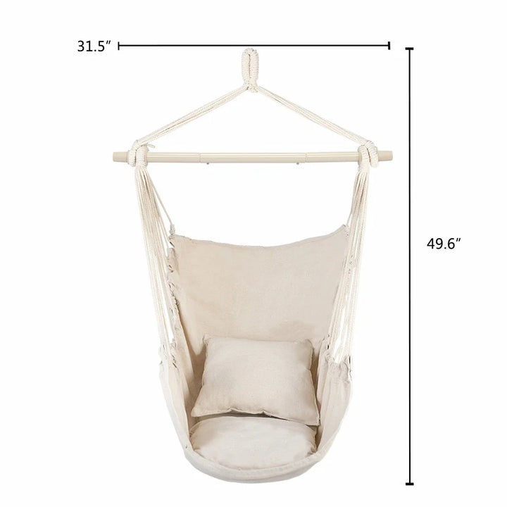 Hammock Rope Chair Swing Seat with Pillows for Patio Camping