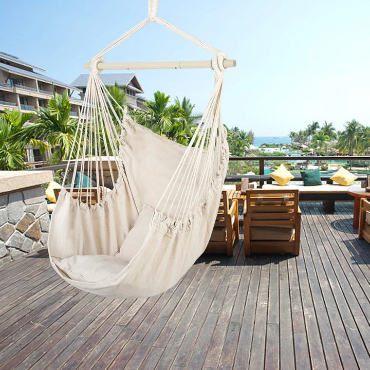Hammock Rope Chair Swing Seat with Pillows for Patio Camping