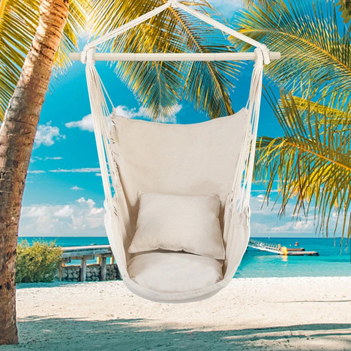Hammock Rope Chair Swing Seat with Pillows for Patio Camping