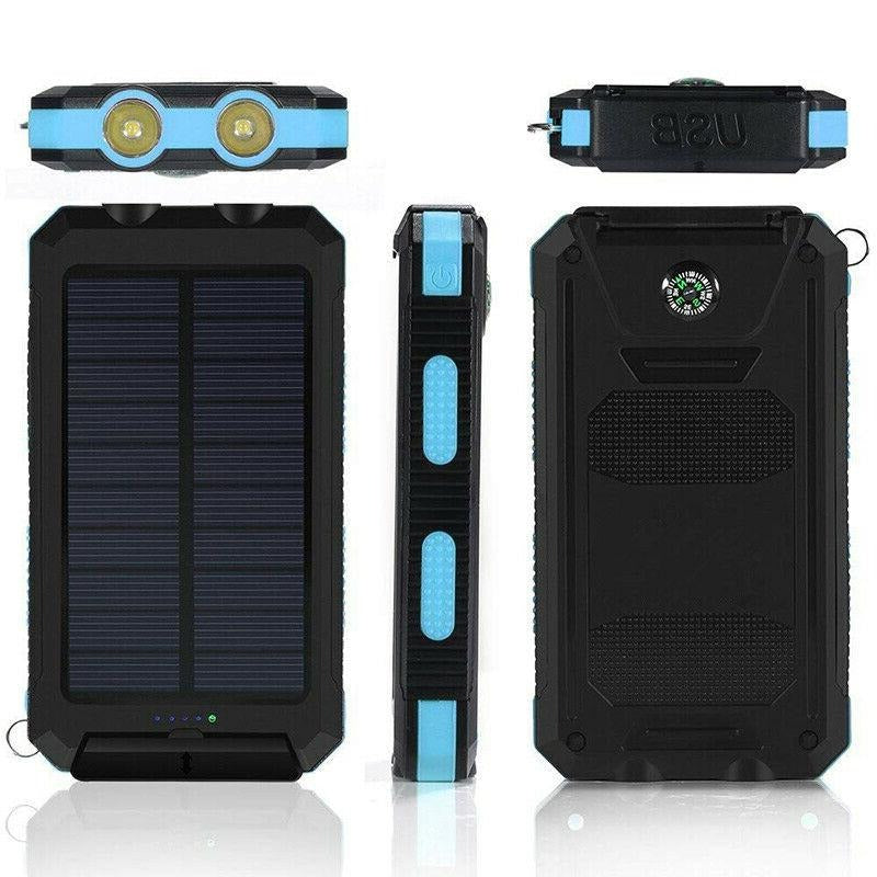 Portable Solar Power Bank Charger Waterproof Solar Panel Battery Pack