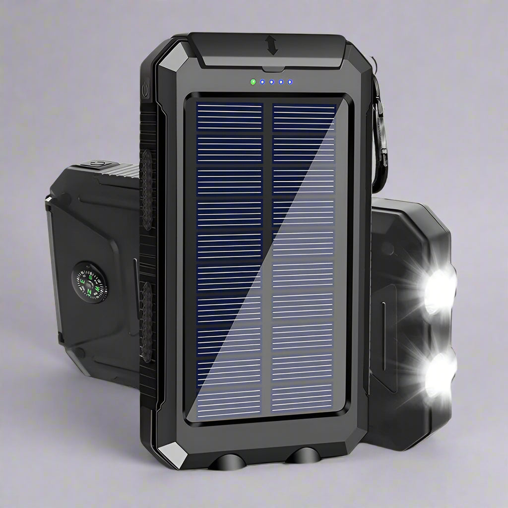 Solar Power Bank Portable Waterproof Charger with Torch Light