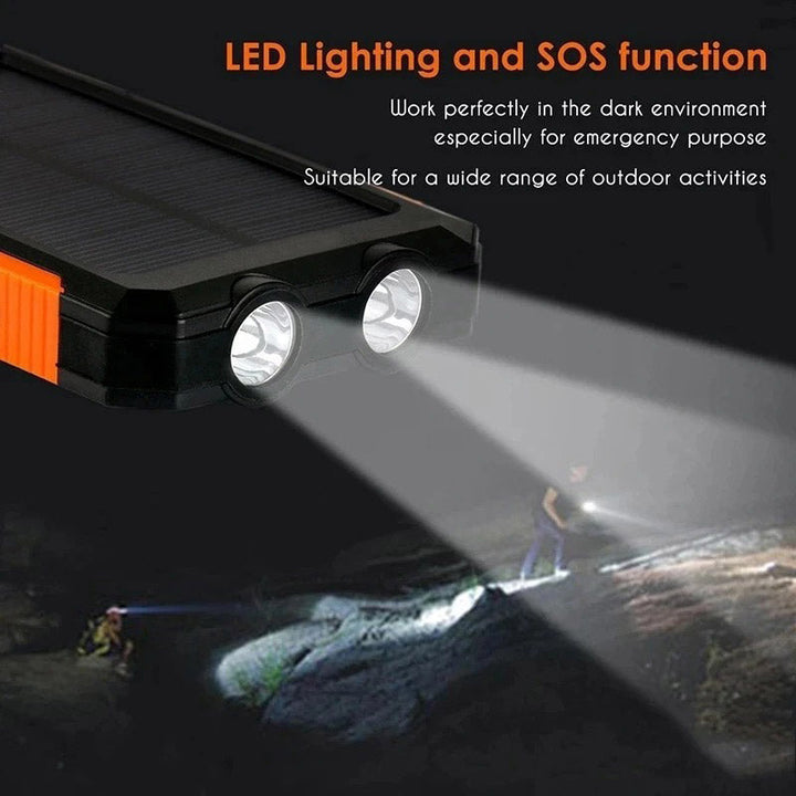 Solar Power Bank Portable Waterproof Charger with Torch Light