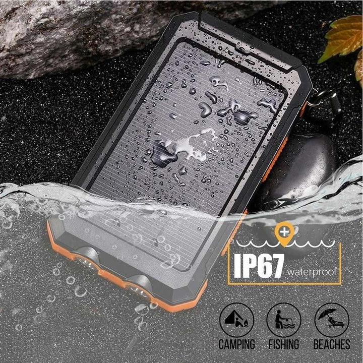 Solar Power Bank Portable Waterproof Charger with Torch Light