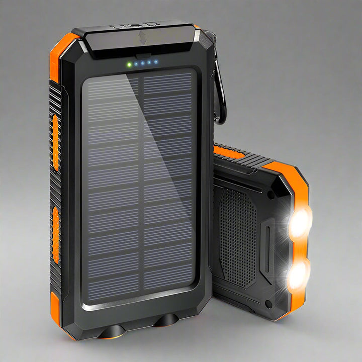 Solar Power Bank Portable Waterproof Charger with Torch Light