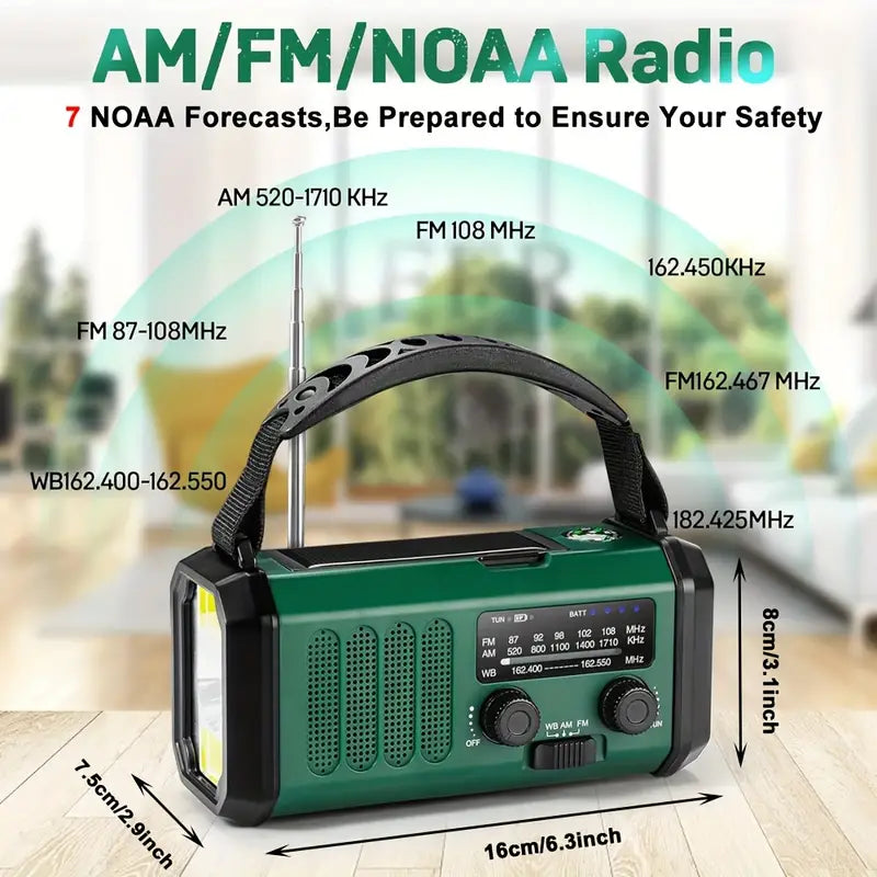 Solar Powered Emergency Radio Flashlight Portable Survival Device