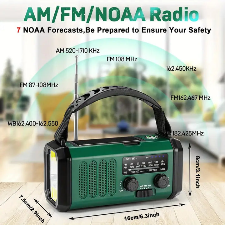 Solar Powered Emergency Radio Flashlight Portable Survival Device