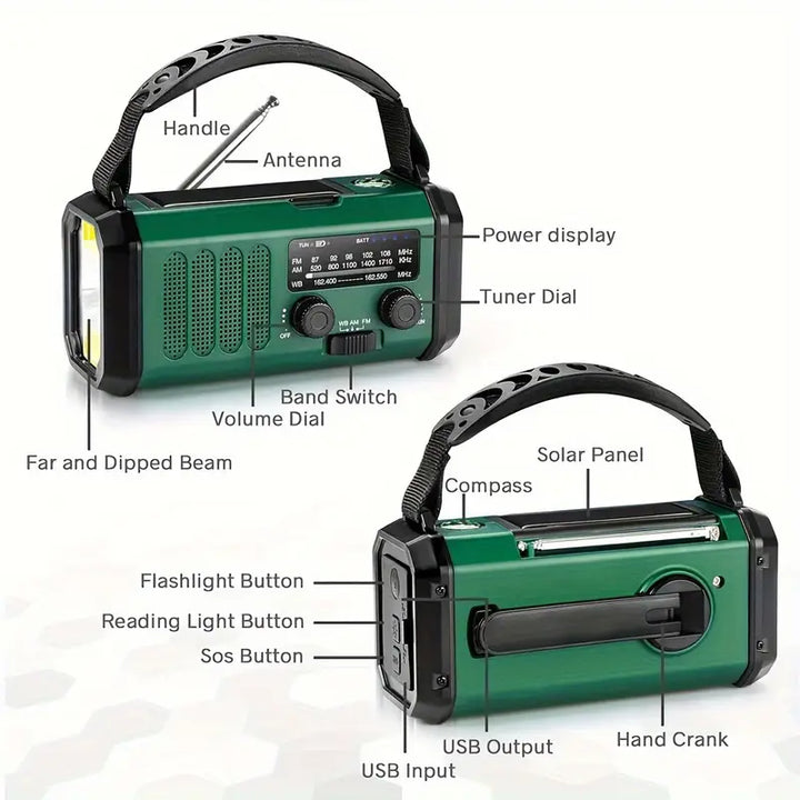 Solar Powered Emergency Radio Flashlight Portable Survival Device
