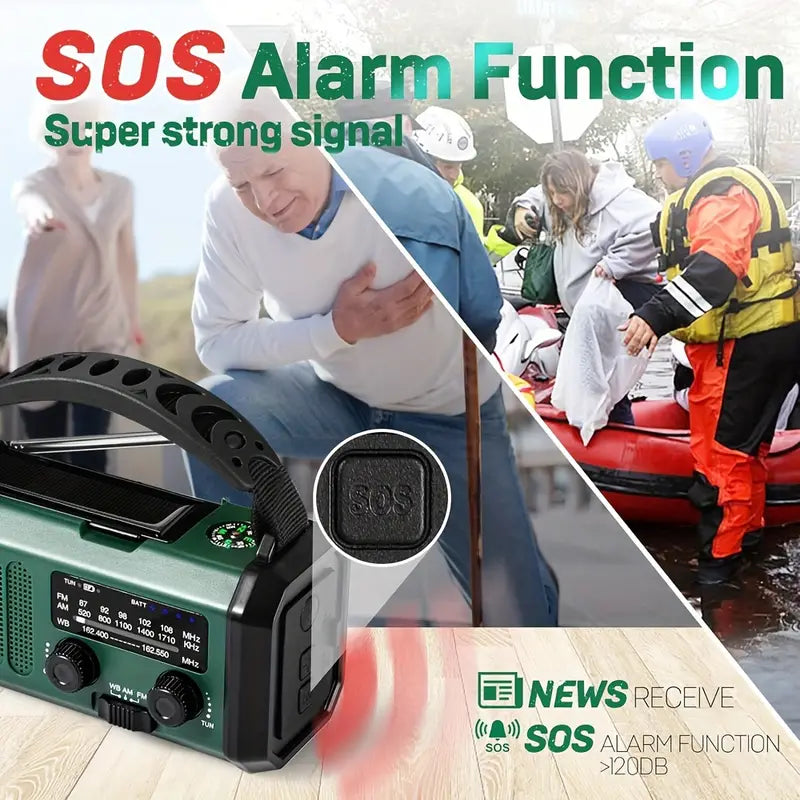 Solar Powered Emergency Radio Flashlight Portable Survival Device