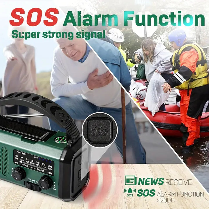 Solar Powered Emergency Radio Flashlight Portable Survival Device