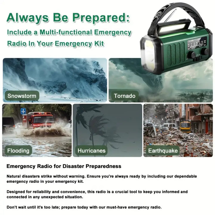 Solar Powered Emergency Radio Flashlight Portable Survival Device