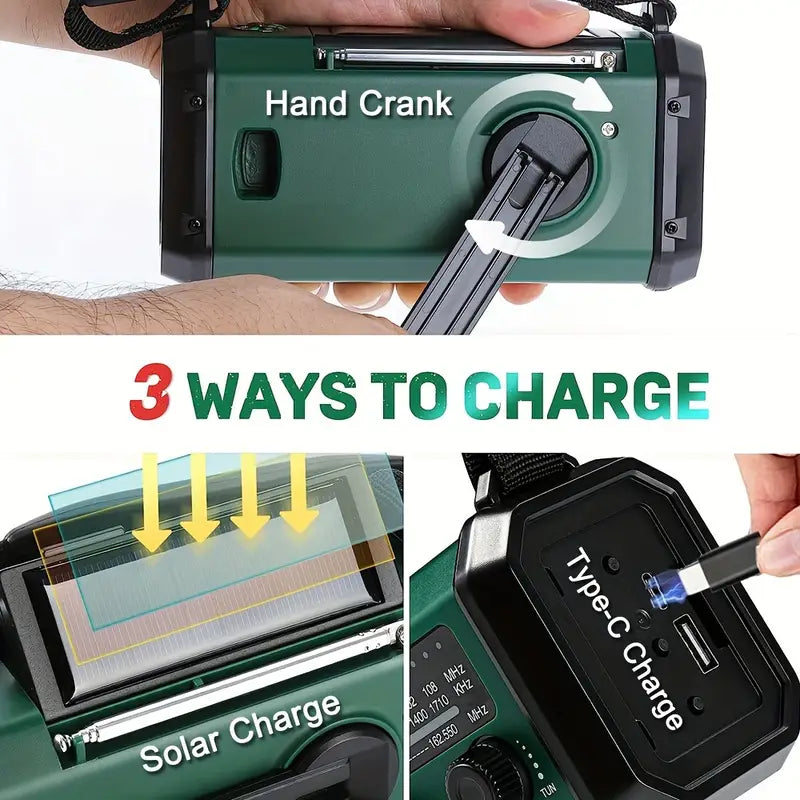 Solar Powered Emergency Radio Flashlight Portable Survival Device