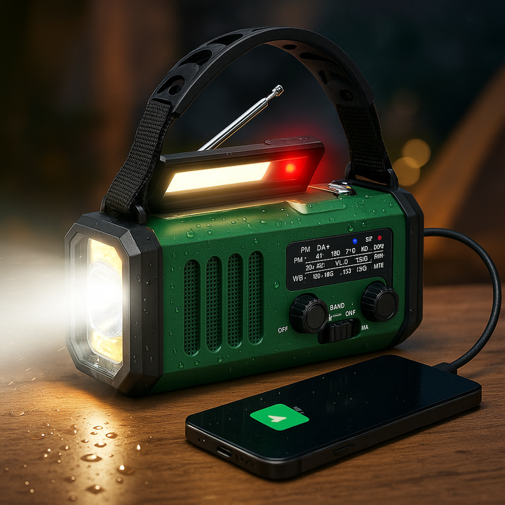Solar Powered Emergency Radio Flashlight Portable Survival Device