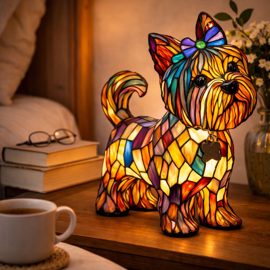 Dog Shaped Stained Glass LED Table Lamp Night Light