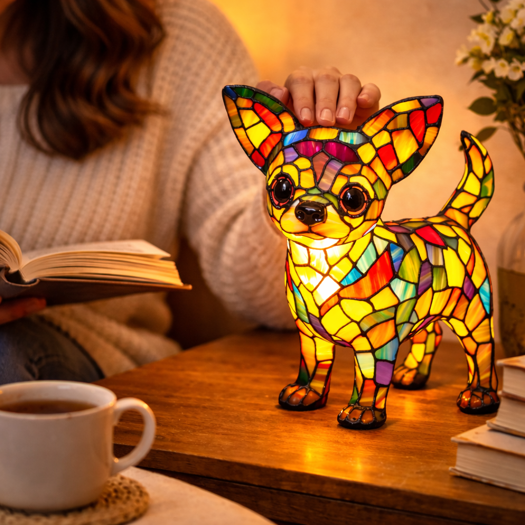 Dog Shaped Stained Glass LED Table Lamp Night Light