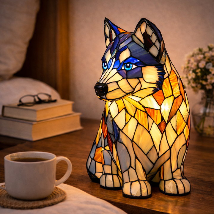 Dog Shaped Stained Glass LED Table Lamp Night Light