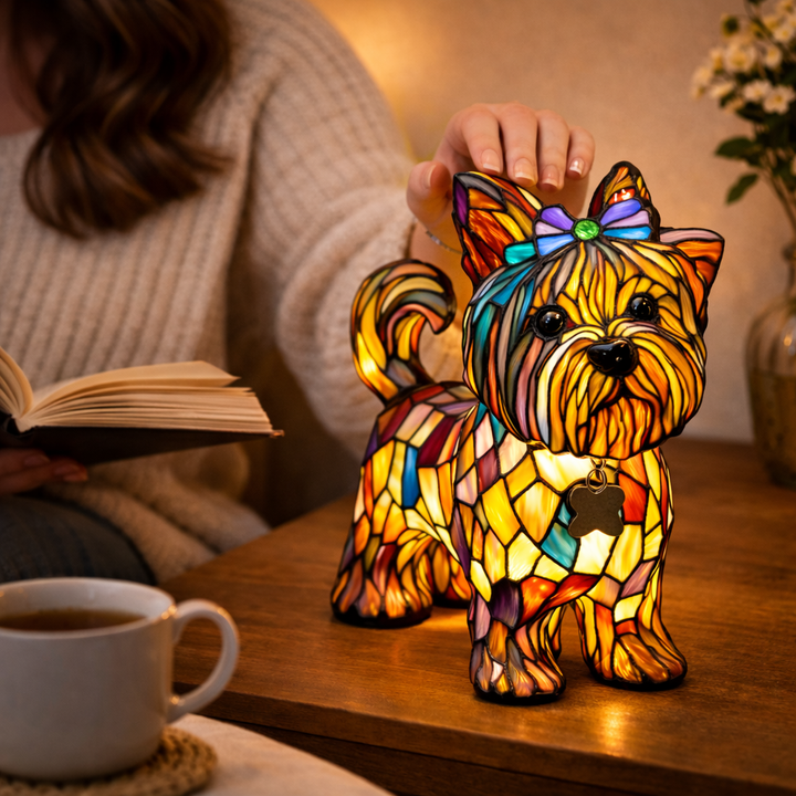 Dog Shaped Stained Glass LED Table Lamp Night Light