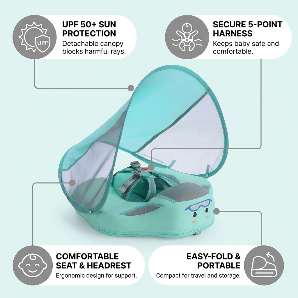 Baby Circular Swim Float with Sun Canopy and Safety Seat