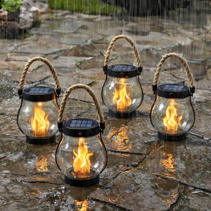 Solar Outdoor Lantern with Flickering Flame LED Light