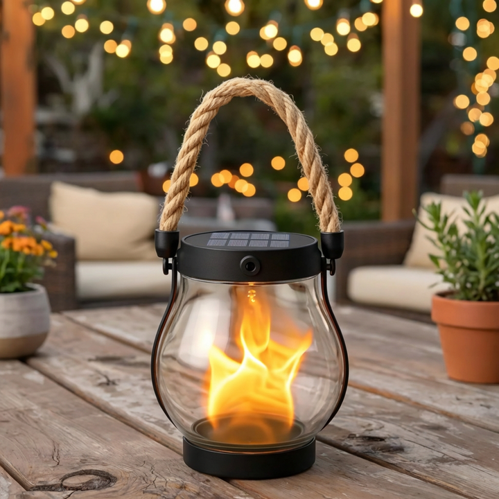 Solar Outdoor Lantern with Flickering Flame LED Light