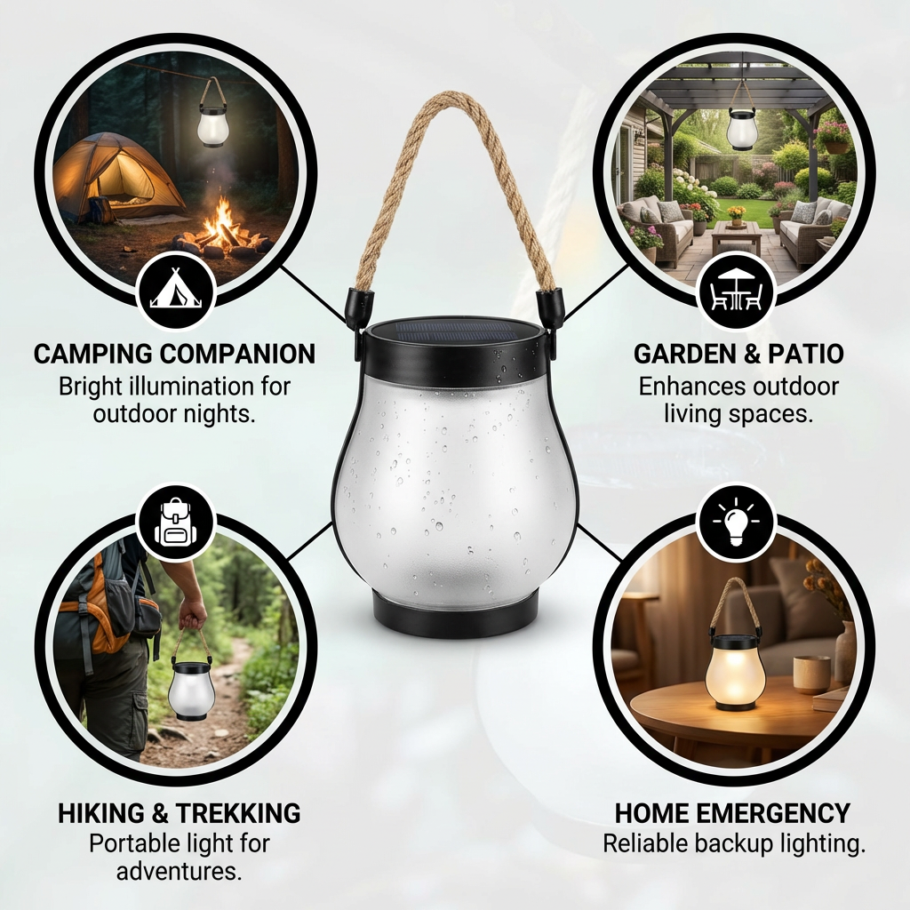Solar Outdoor Lantern with Flickering Flame LED Light