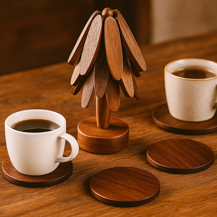 Wood Circular Coasters Set Table Accessories
